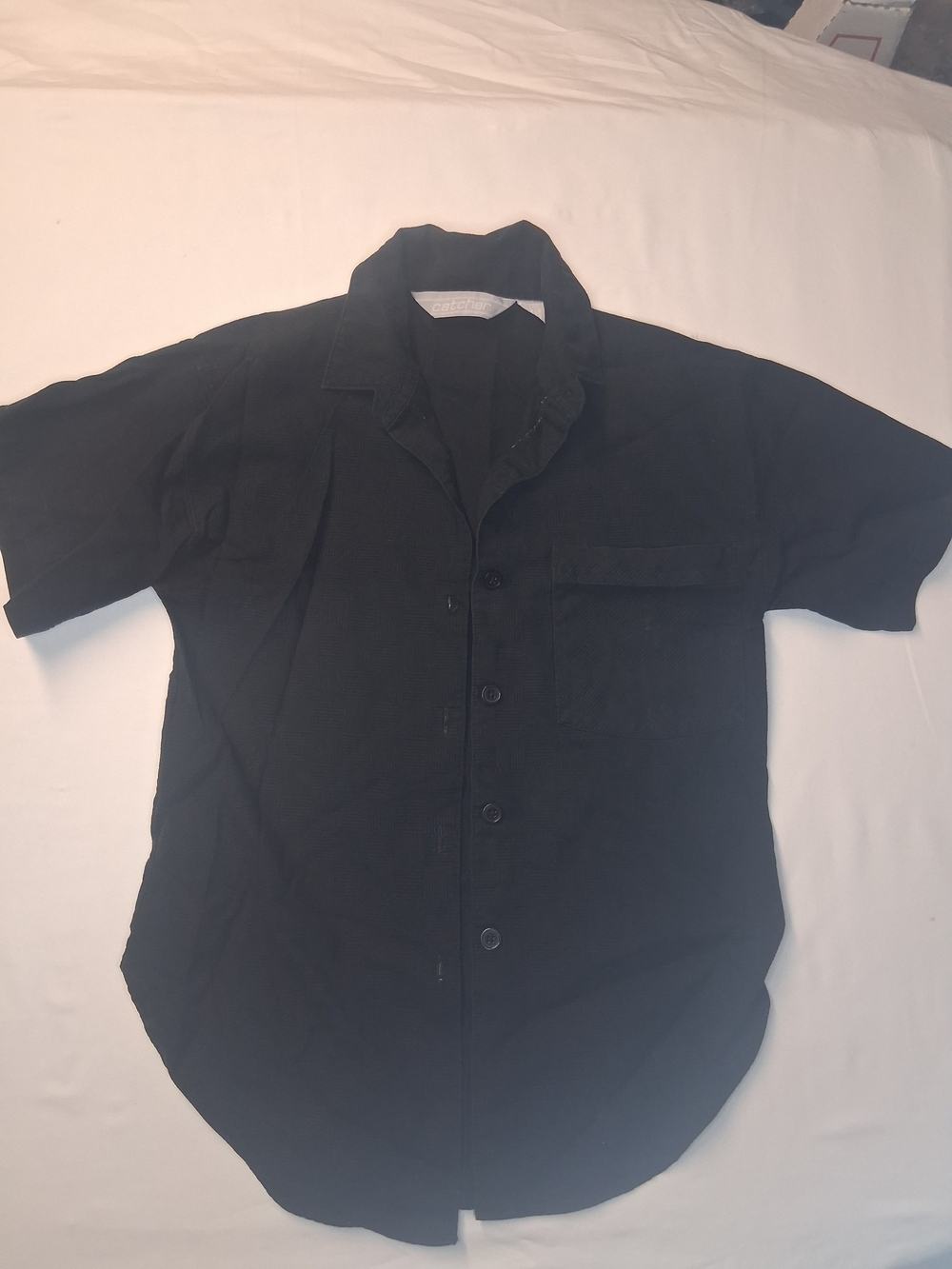 Men's Black Short-Sleeve Button-Down Casual Shirt